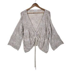 Pol Sweater sz S Oversized Pastel Multicolor Open Knit Adj Ruched Front Tie Boho